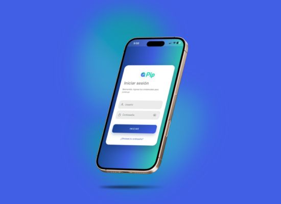 La app de Pip en un celular, con la pantalla de inicio de sesión