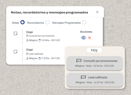 Nota interna dentro de un chat, invisible para el cliente